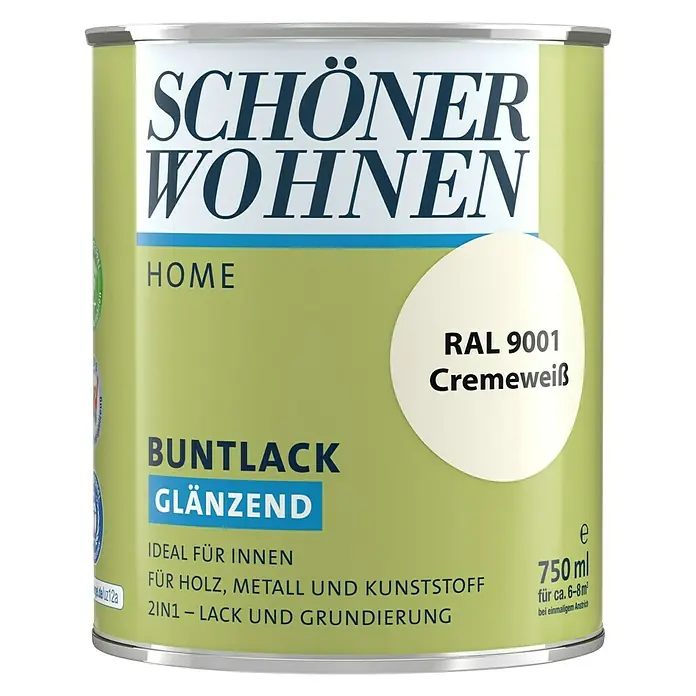 SCHÖNER WOHNEN-Farbe Home Buntlack - Cremeweiß, 750 ml, Glänzend - Vorderansicht