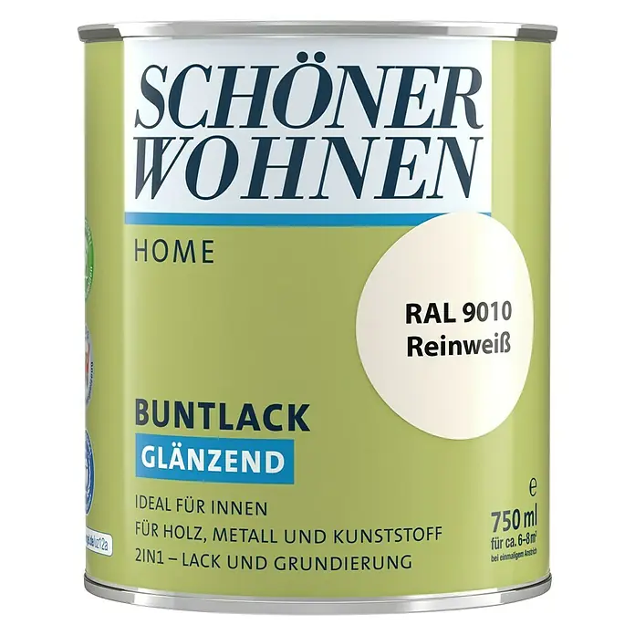 SCHÖNER WOHNEN-Farbe Home Buntlack - Reinweiß, 750 ml, Glänzend - Vorderansicht