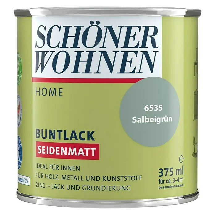 SCHÖNER WOHNEN-Farbe Home Buntlack - Salbeigrün, 375 ml, Seidenmatt - Vorderansicht