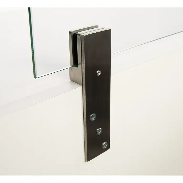 Room Plaza Thekenhalter - 139 x 40 mm, Edelstahl, Passend für: Room Plaza Hygieneschutzglas - Linke Seitenansicht