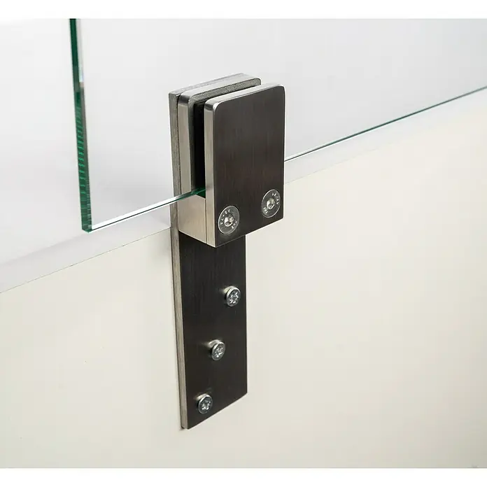 Room Plaza Thekenhalter - 139 x 40 mm, Edelstahl, Passend für: Room Plaza Hygieneschutzglas - Linke Seitenansicht