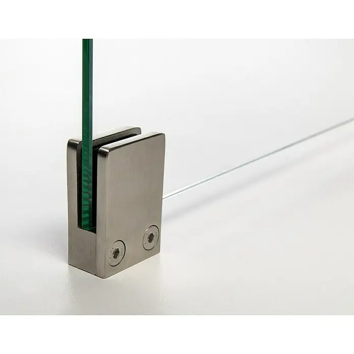 Room Plaza Halter - 59 x 40 mm, Edelstahl, Passend für: Room Plaza Hygieneschutzglas - Linke Seitenansicht