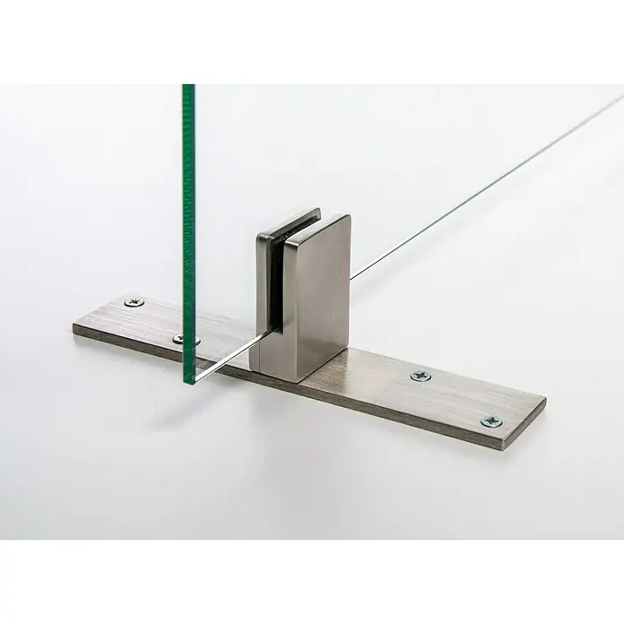 Room Plaza Standfuß - 200 x 40 mm, Edelstahl, Passend für: Room Plaza Hygieneschutzglas - Linke Seitenansicht