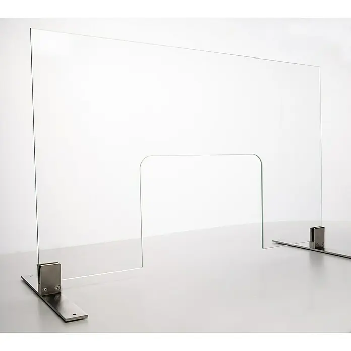 Room Plaza Hygieneschutzglas mit Durchreiche - 800 x 700 mm, Einscheibensicherheitsglas (ESG) - Linke Seitenansicht