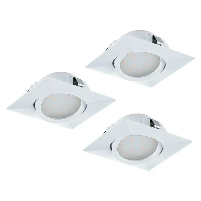 Eglo Set ugradbenih LED svjetiljki Pineda - 18 W, D x Š x V: 7,8 x 7,8 x 3,5 cm, Bijele boje, 3 Kom., Topla bijela - Pogled sprijeda