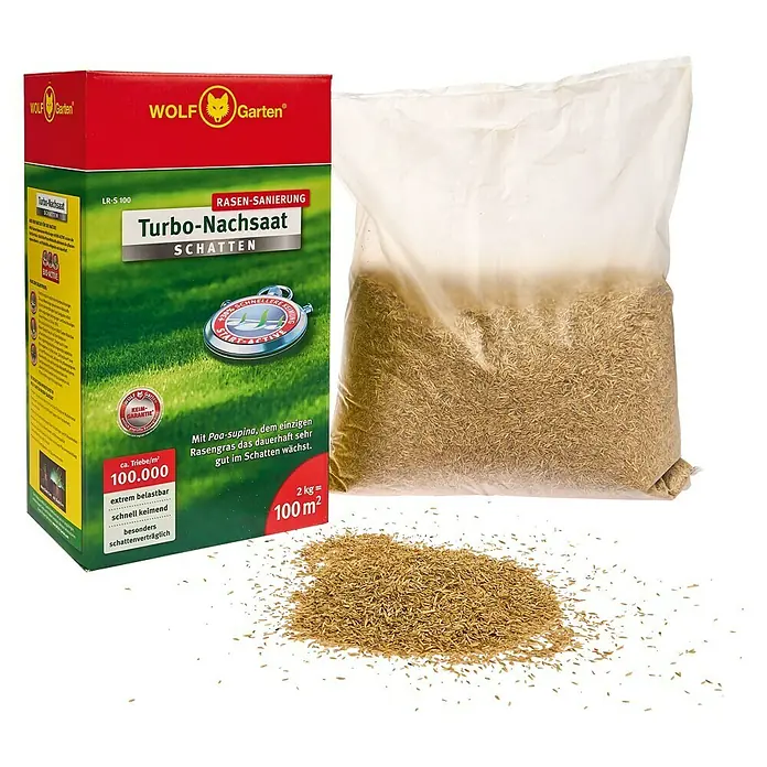 Wolf-Garten Nachsaat-Rasen L-RS 100 Turbo Schatten - 2 kg, 100 m²