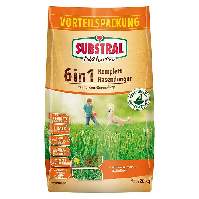 Substral Naturen Rasendünger 6 in 1 - 20 kg, Inhalt ausreichend für ca.: 270 m²