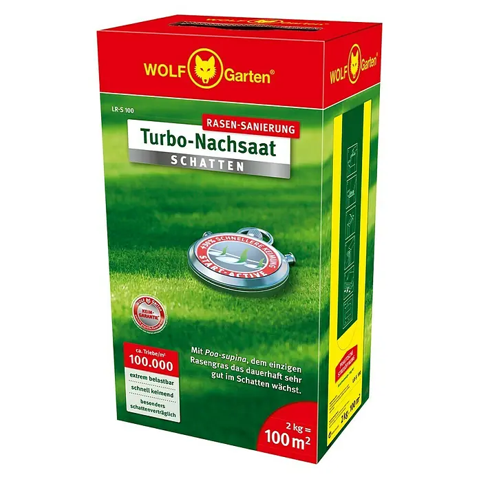 Wolf-Garten Nachsaat-Rasen L-RS 100 Turbo Schatten - 2 kg, 100 m²