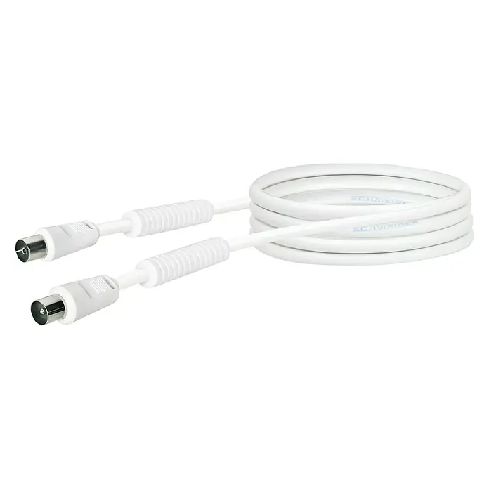 Schwaiger Priključni kabel za antenu - 1,5 m, Bijele boje, 90 dB, IEC utikač, IEC utičnica - Pogled sprijeda