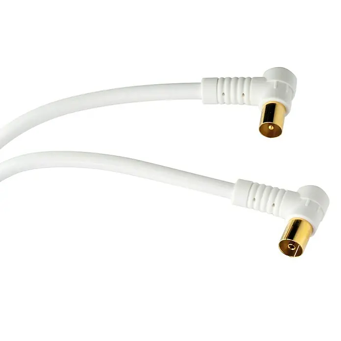 Schwaiger Priključni kabel za antenu - 3 m, Bijele boje, 90 dB, IEC utikač, IEC utičnica, Savijeno pod 90° - Pogled sprijeda