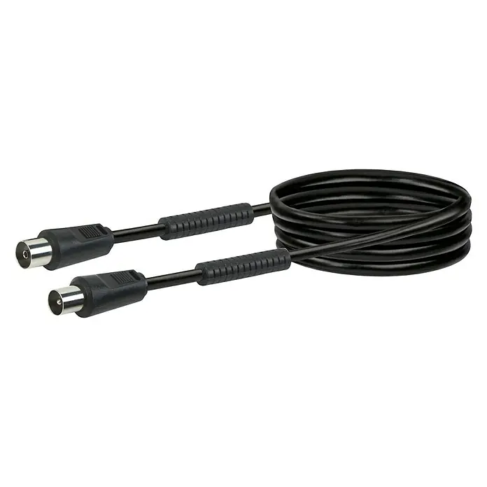 Schwaiger Priključni kabel za antenu - 3 m, Crne boje, 90 dB, IEC utikač, IEC utičnica - Pogled sprijeda