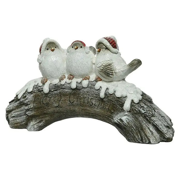 Dekofigur Weihnachtsvögel auf Ast - Polymagnesium, L x B x H: 17 x 54 x 29 cm