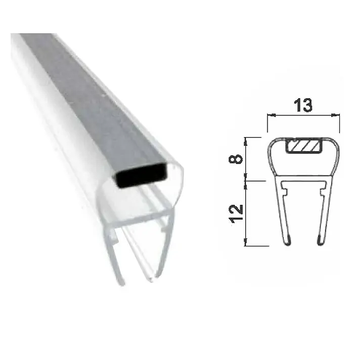 Perfil de sellado magnético recto cuña N 5-6-8 - L x An x Al: 200 cm x 13 mm x 20 mm