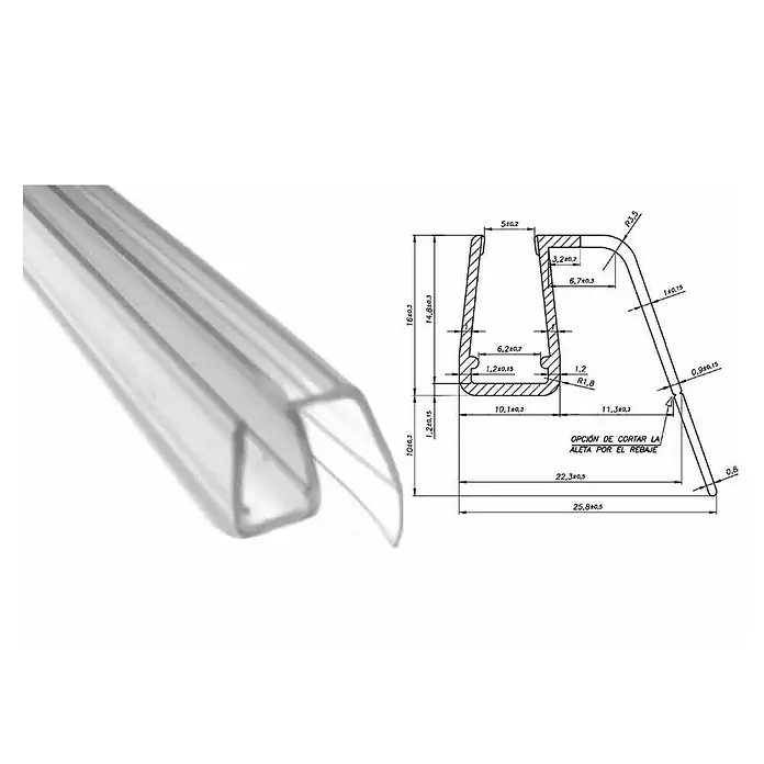 Perfil de sellado vierteaguas pala recortable 5-6-8 - L x An x Al: 100 cm x 25,8 mm x 26 mm