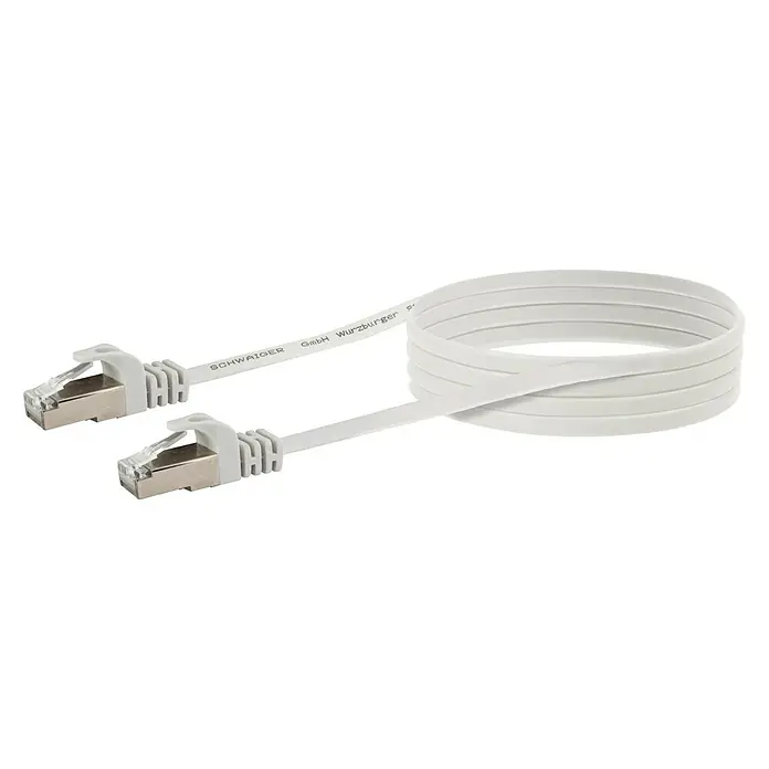 Schwaiger Mrežni kabel Cat 6 flach - 5 m, Bijele boje, RJ45 utikač, Do 1 Gbit - Pogled sprijeda