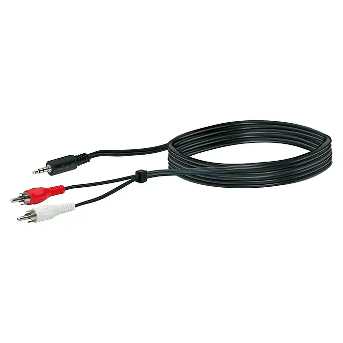 Schwaiger Kabel adaptera Audio Y - 2 x Cinch utikač, 1 x TRS utikač 3,5 mm, Crne boje, Crvene boje, Bijele boje, 3 m - Pogled sprijeda