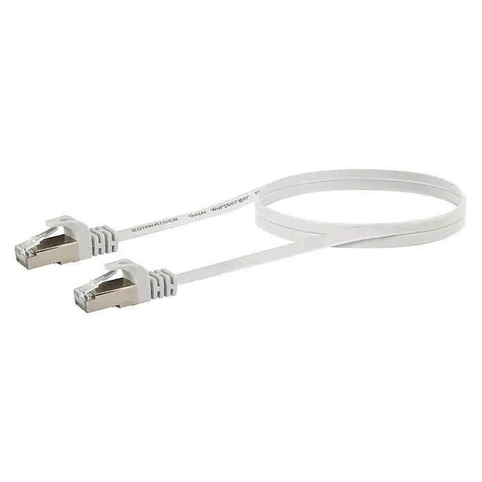 Schwaiger Mrežni kabel Cat 6 flach - 1,5 m, Bijele boje, RJ45 utikač, Do 1 Gbit - Pogled sprijeda