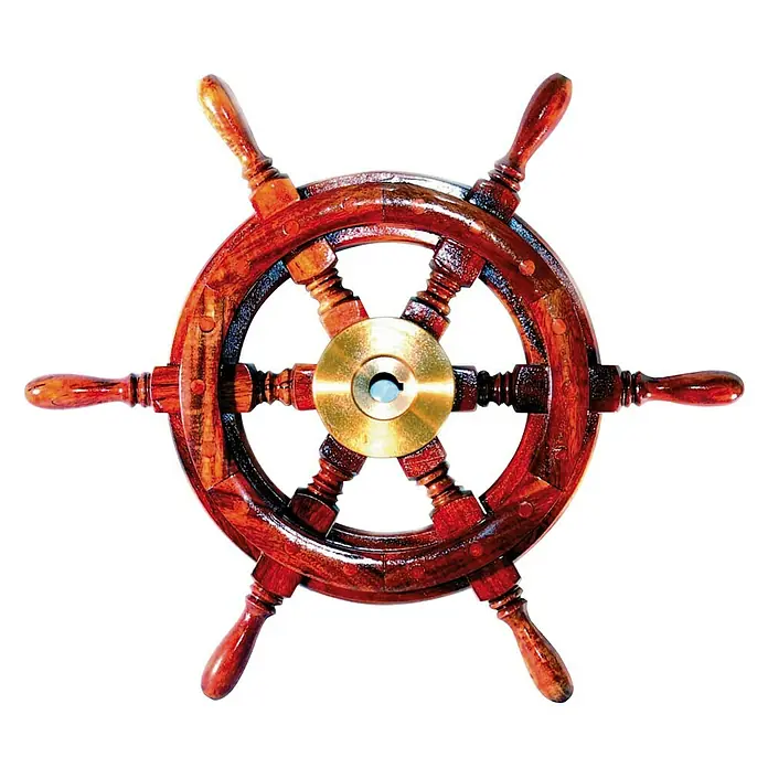 Timón de barco - Diámetro: 50 cm, Madera, Marrón
