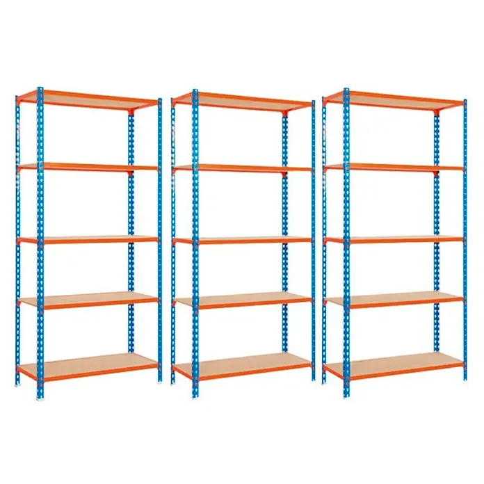 Simonrack Maderclick Set de estanterías Plus 5/500 - L x An x Al: 50 x 100 x 200 cm, Capacidad de carga: 150 kg/balda, Azul/Naranja