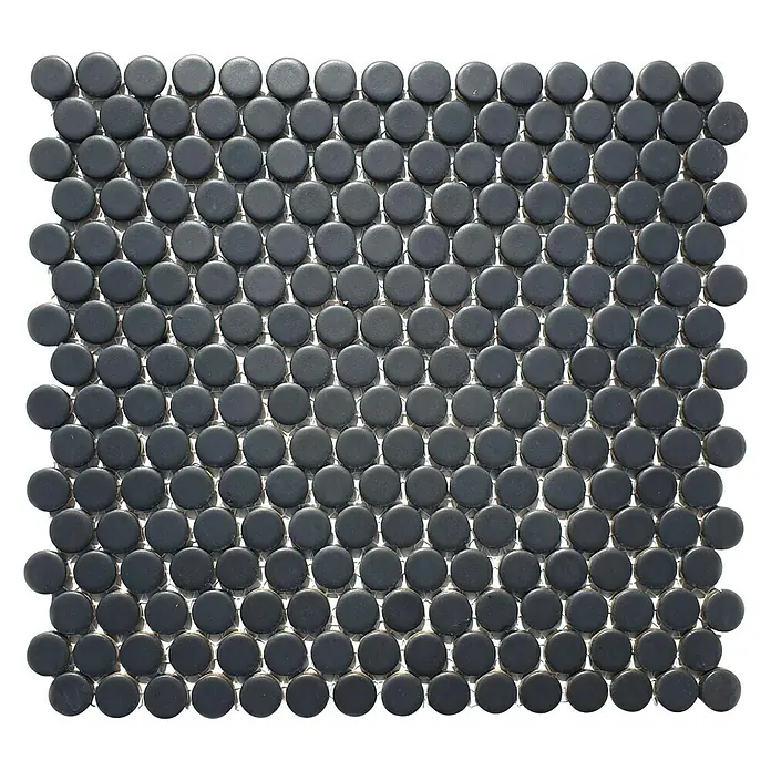 Mosaikfliese Knopf Uni 892N - 30,5 x 32 cm, Schwarz, Matt - Vorderansicht