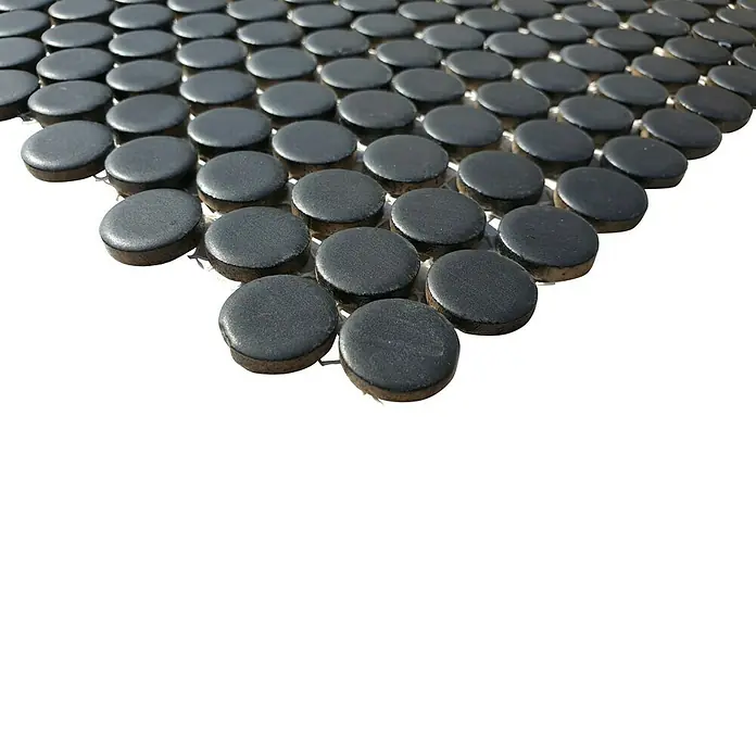 Mosaikfliese Knopf Uni 892N - 30,5 x 32 cm, Schwarz, Matt - Detailaufnahme