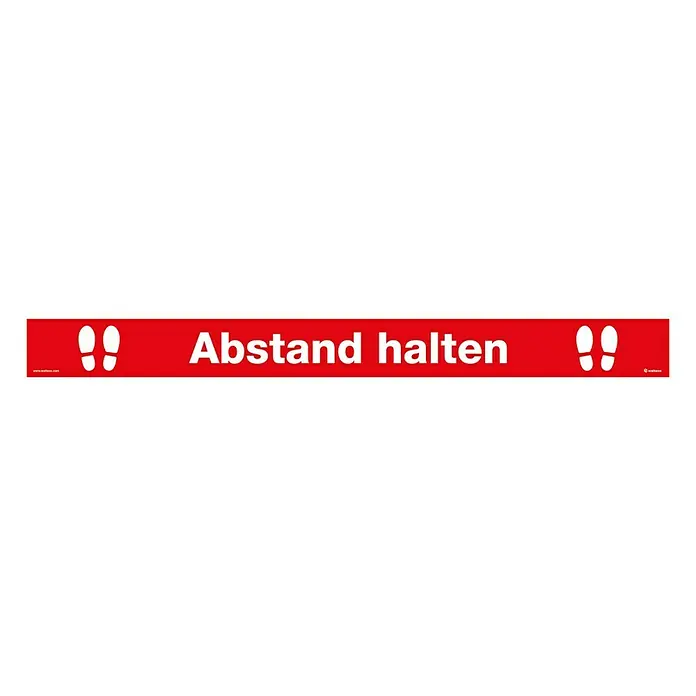 Aufkleber - Abstand halten, Rot, L x B: 500 x 50 mm - Vorderansicht