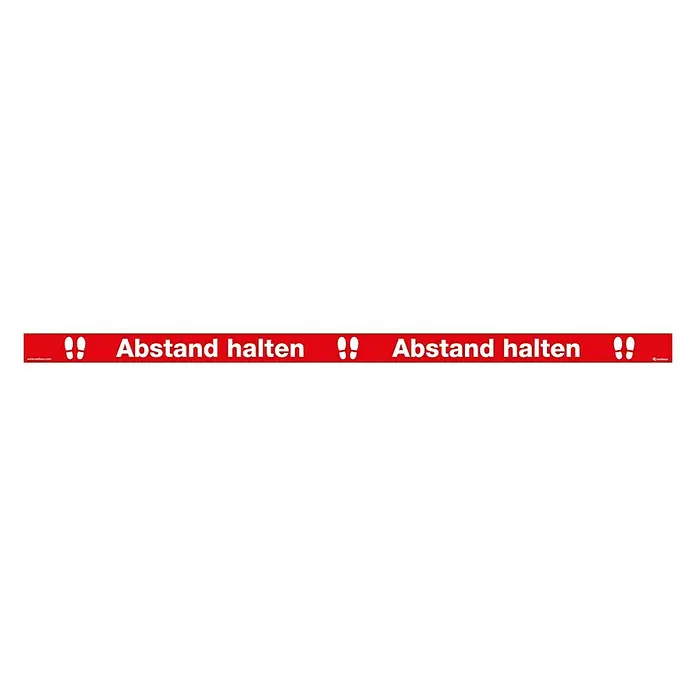 Aufkleber - Abstand halten, Rot, L x B: 1.000 x 50 mm - Vorderansicht