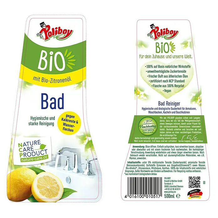 Poliboy Bio Dusche- & Badreiniger - 500 ml, Flasche mit Sprühkopf