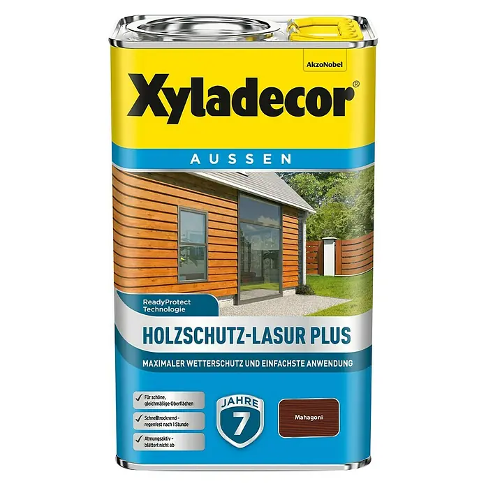 Xyladecor Holzschutzlasur Plus - Mahagoni, 2,5 l, Seidenmatt