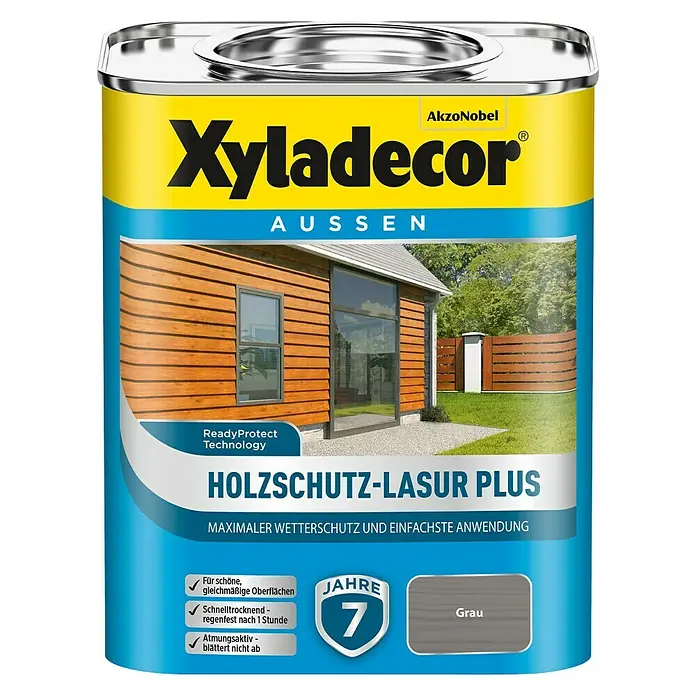 Xyladecor Holzschutzlasur Plus - Grau, 750 ml, Seidenmatt