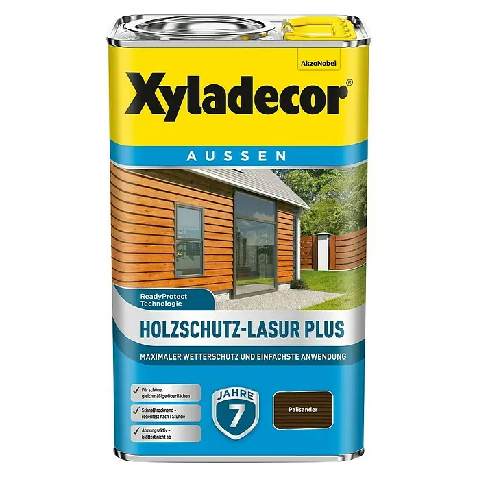 Xyladecor Holzschutzlasur Plus - Palisander, 2,5 l, Seidenmatt