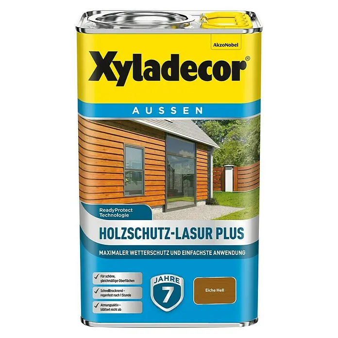 Xyladecor Holzschutzlasur Plus - Eiche Hell, 2,5 l, Seidenmatt