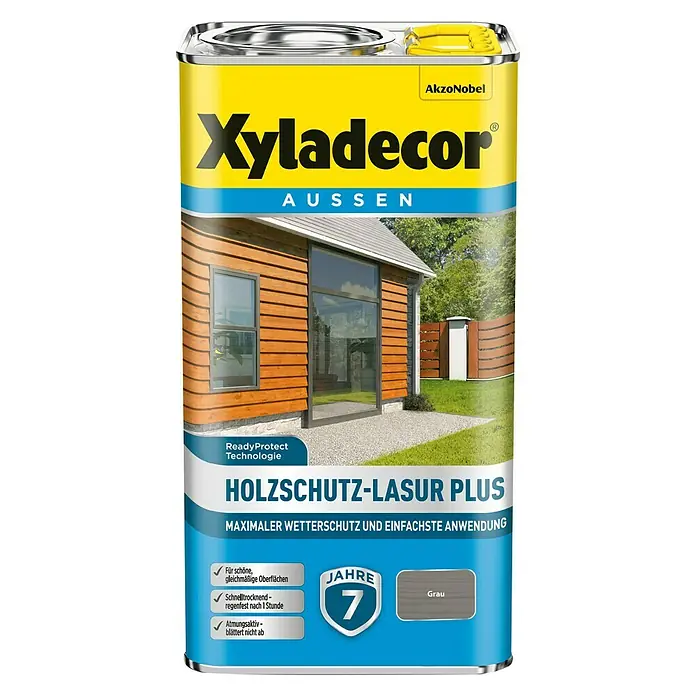 Xyladecor Holzschutzlasur Plus - Grau, 4 l, Seidenmatt