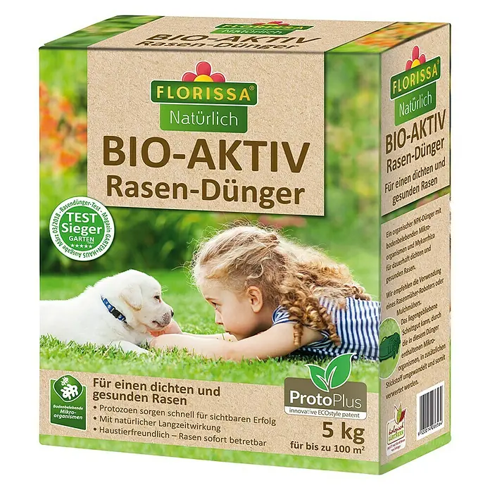 Florissa Rasendünger Bio-Aktiv - 5 kg, Inhalt ausreichend für ca.: 100 m²