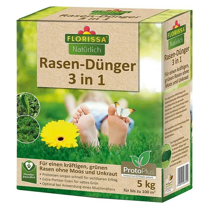 Florissa Rasendünger 3 in 1 - 5 kg, Inhalt ausreichend für ca.: 100 m²