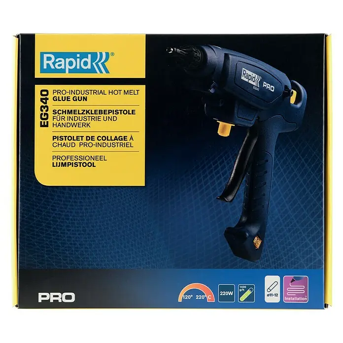 Rapid Heißklebepistole EG 340 PRO - Durchmesser Klebepatrone: 12 mm, +120 °C bis +220 °C, 220 W - Vorderansicht
