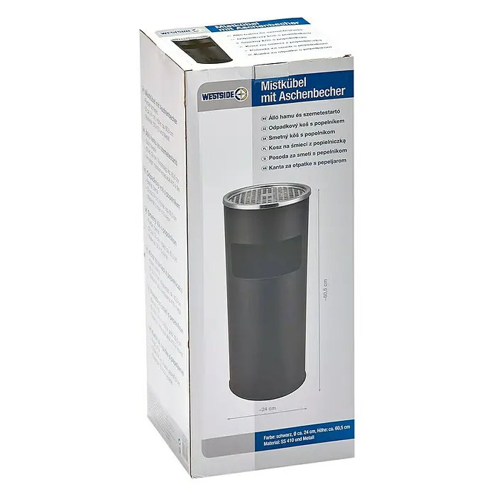 Ascher-Papierkorb - 17 l l, Ø x H: 25 cm x 60,5 mm, Schwarz