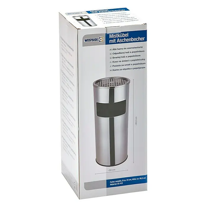 Ascher-Papierkorb - 17 l l, Ø x H: 24 x 60,5 cm, Metallic