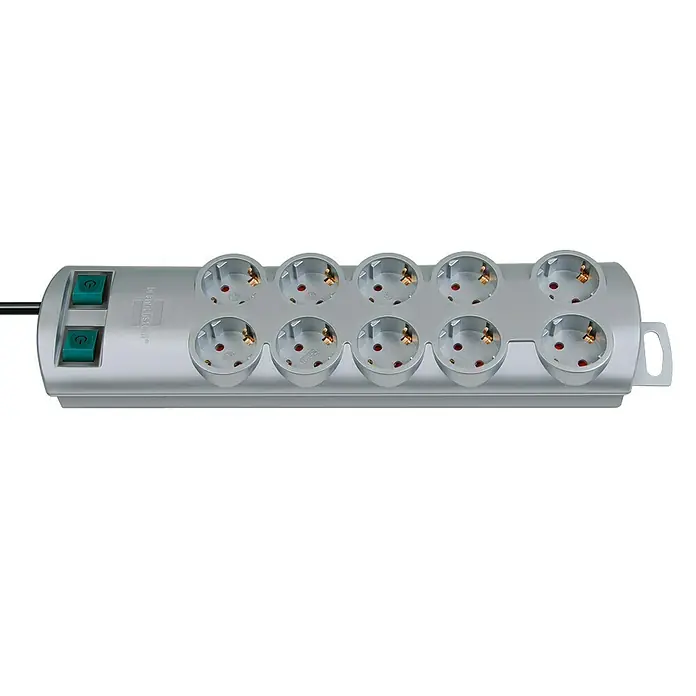 Brennenstuhl Primera-Line Steckdosenleiste - Anzahl Steckdosen Schuko: 10 Stk., Silber, Kabellänge: 2 m