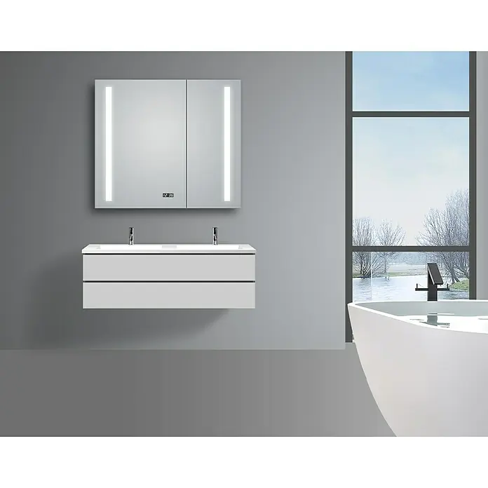 DSK LED-Spiegelschrank Aluminio Sun - B x H: 80 x 70 cm, Mit Beleuchtung, Aluminium - Stimmungsaufnahme