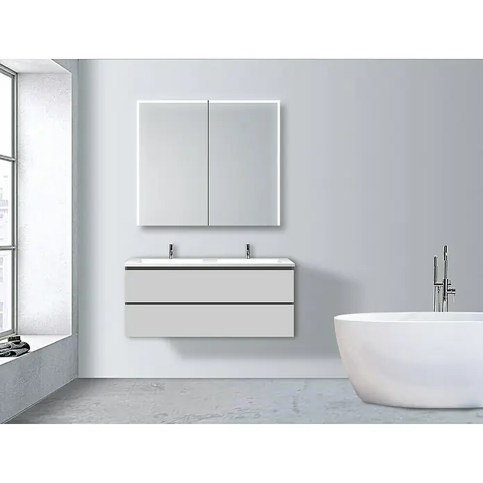 DSK LED-Spiegelschrank Aluminio Star - B x H: 80 x 70 cm, Mit Beleuchtung, Aluminium, Silber - Stimmungsaufnahme