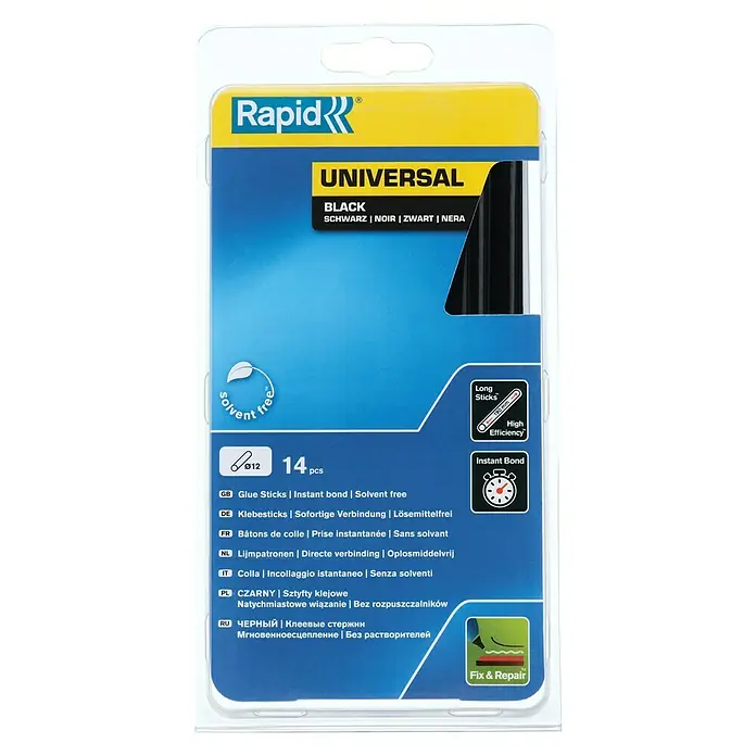 Rapid Barras termoadhesivas - 12 mm, Negro, 250 g - Vista frontal