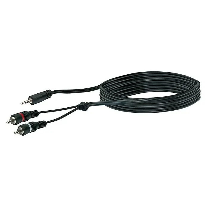 Schwaiger Audioadapter - 2 x Cinch utikač, 1 x TRS utikač 3,5 mm, 1,5 m, Crne boje - Pogled sprijeda