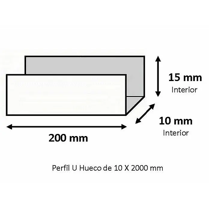 Perfil en U rectangular - L x An x Al: 200 cm x 10 mm x 15 mm, Aluminio, Blanco