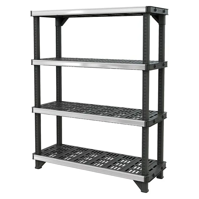 Kunststoffregal Fused - L x B x H: 45,7 x 121,9 x 155,1 cm, Traglast: 180 kg/Boden, Anzahl Böden: 4 Stk., Stecken, Schwarz