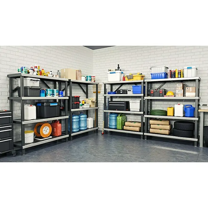 Kunststoffregal Fused - L x B x H: 45,7 x 121,9 x 155,1 cm, Traglast: 180 kg/Boden, Anzahl Böden: 4 Stk., Stecken, Schwarz