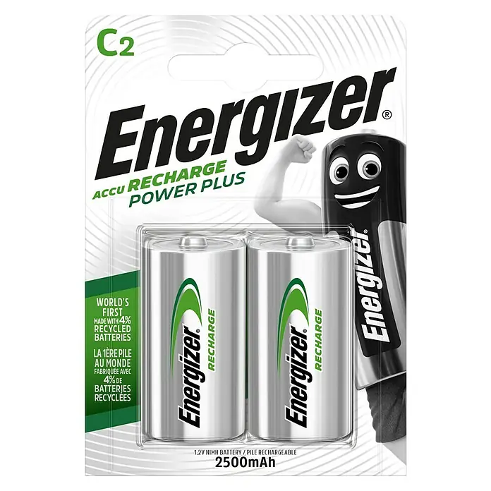 Energizer Rechargeable PowerPlus Baterija Rechargeable PowerPlus Baby C 1,2 V - Baby C, 2.500 mAh, Nikal metal hidrid, 2 Kom. - Pogled sprijeda