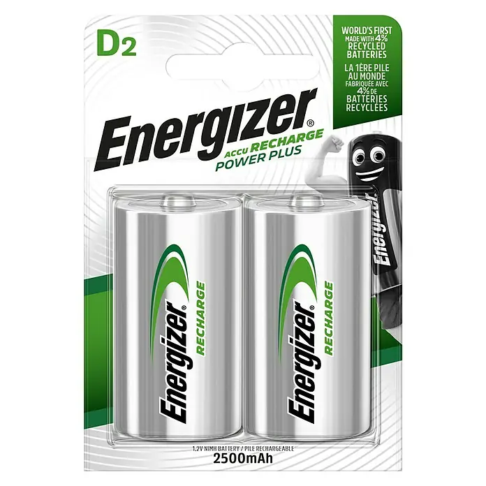 Energizer Rechargeable PowerPlus Baterija Rechargeable PowerPlus D - Mono D, 2.500 mAh, Nikal metal hidrid, 2 Kom. - Pogled sprijeda