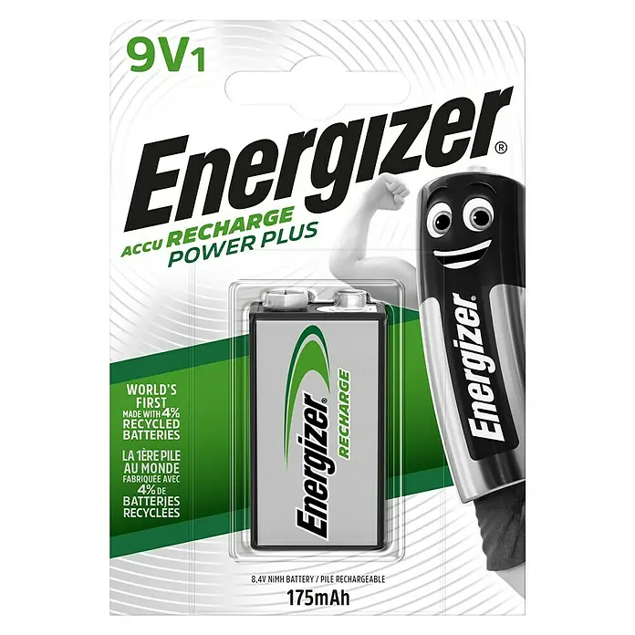 Energizer Rechargeable PowerPlus Akku Rechargeable PowerPlus - 9-Volt-Block, 175 mAh, Nickel-Metallhydrid - Vorderansicht