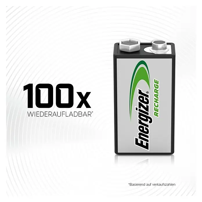 Energizer Rechargeable PowerPlus Akku Rechargeable PowerPlus - 9-Volt-Block, 175 mAh, Nickel-Metallhydrid - Detailaufnahme